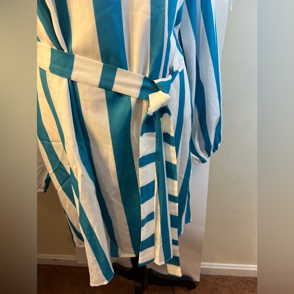 Women’s plus size teal blue & white striped belted long sleeve shirt dress XXL - Picture 4 of 12